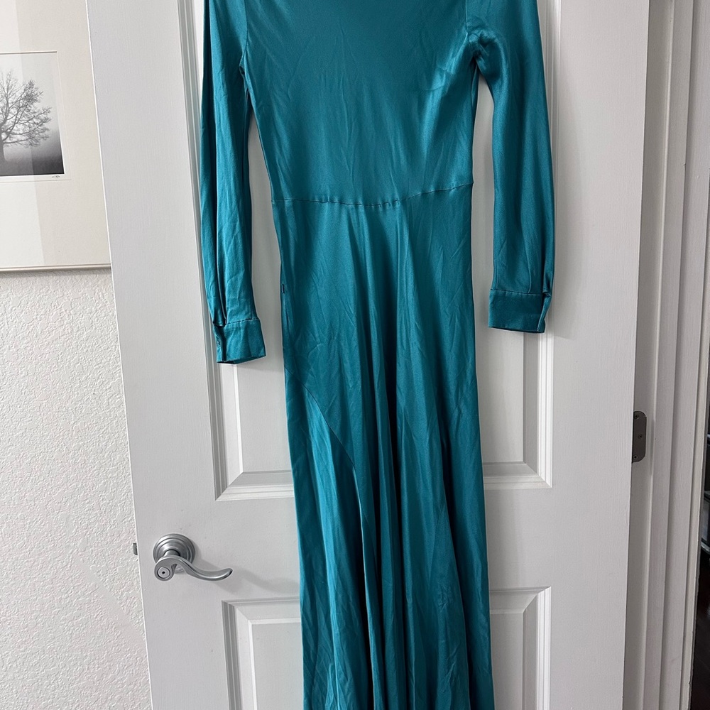 Alberta Ferretti Teal Long Sleeve Silk Dress - Picture 16 of 16